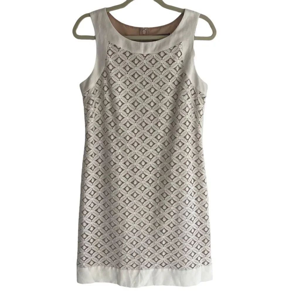 Jessica Howard White Linen Cotton Lace Sheath Dress Women’s Size 8 M Wedding